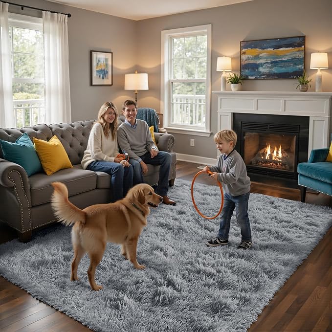 Fluffy Rug Shaggy Area Rug, Light Grey 3x5 Area Rugs - Image 5