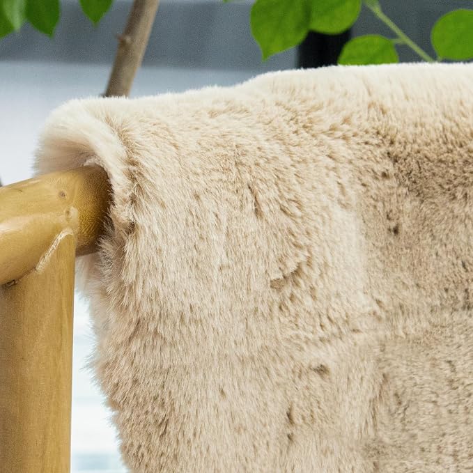 ORINOVA Washable Shag Round Rugs 6ft Camel Plush Faux Rabbit Furry Fur Rugs - Image 8