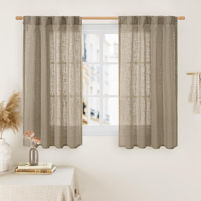 LAMIT 54 Inch Semi Sheer Window Linen Curtains, Light Filtering Panels Back Tab by LAMIT