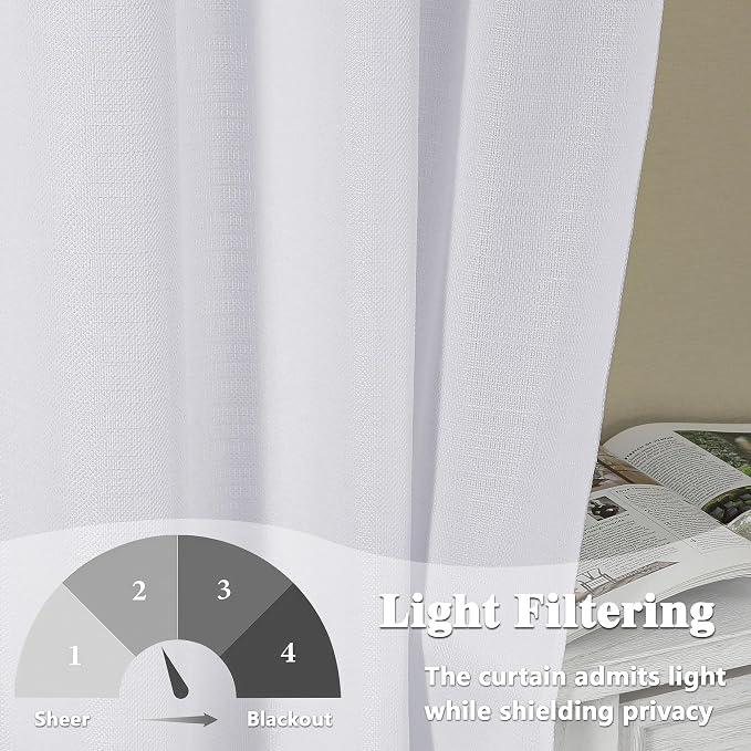 Gwine White Valance for Windows, Light Filtering Faux Linen Textured Kitchen - Image 5