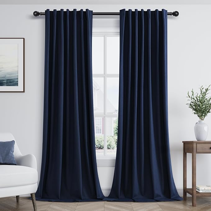 Guken Navy Blue 100% Blackout Curtains 120 Inch Length 2 Panels Set by Guken