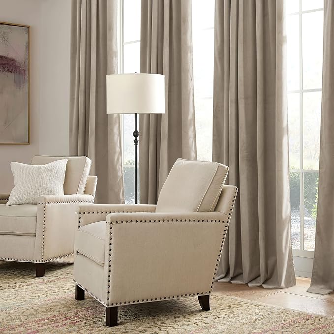RYB HOME Camel Beige Velvet Curtains 96 inch, Room Darkening Window Curtains - Image 5