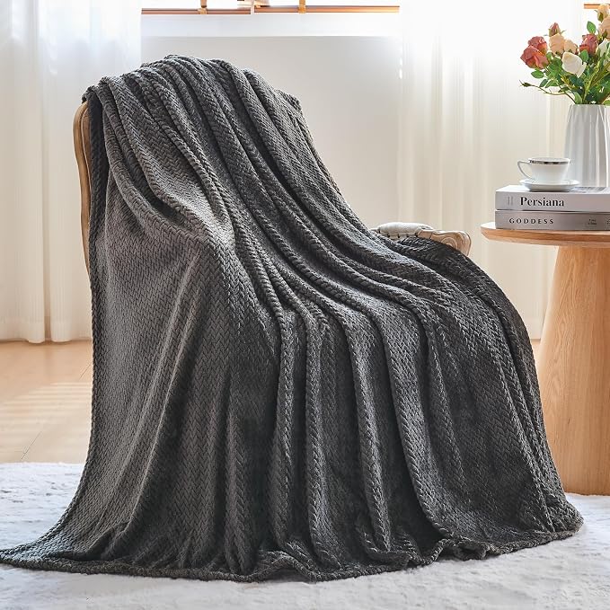 NEWCOSPLAY Super Soft Twin Blanket Dark Grey Premium Silky Flannel Fleece - Image 3
