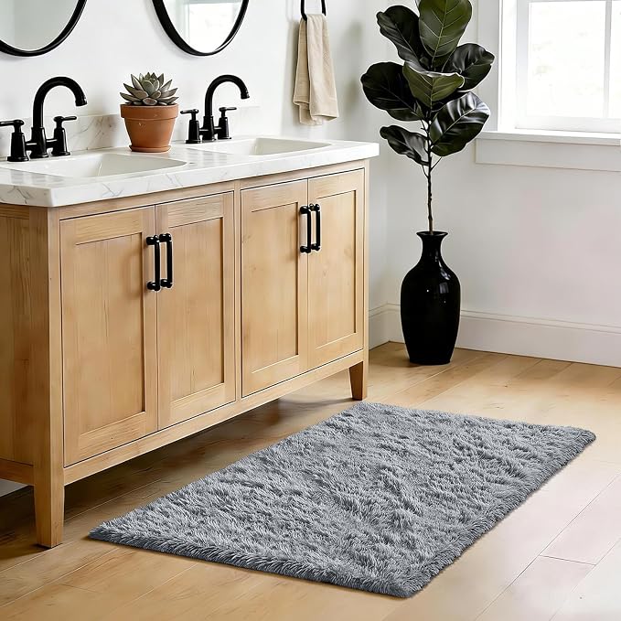 Fluffy Rug Shaggy Area Rug, Light Grey 3x5 Area Rugs - Image 2