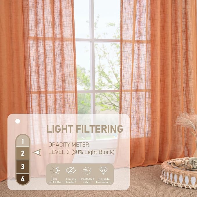 LAMIT Burnt Orange 78 inch Linen Curtains - Image 4