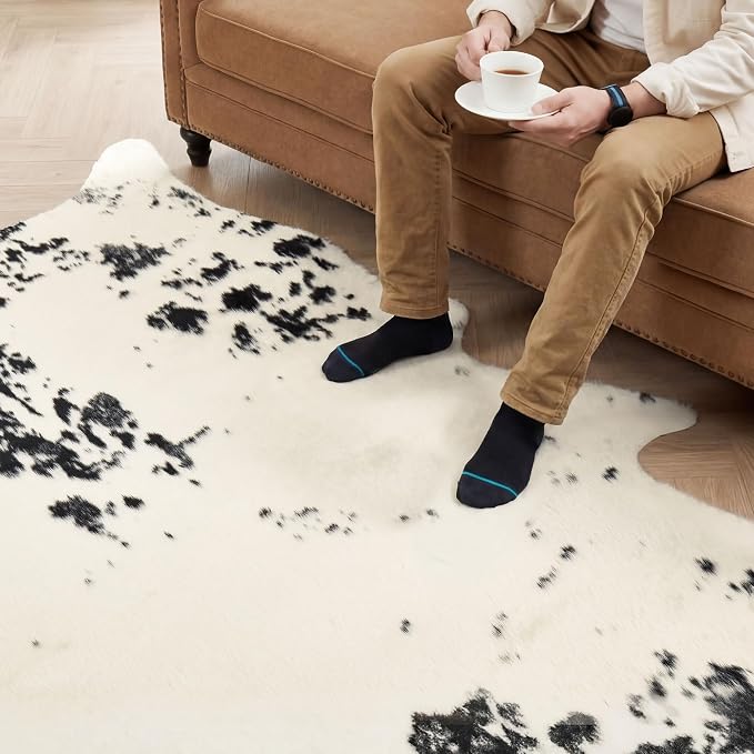 JONIYEAR Large Durable Faux Cowhide Area Rug 4.9 x 6.56 Feet, Premium Cow Print - Image 7