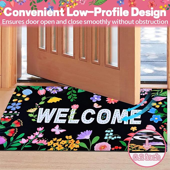Likiyol Floral Door Mat Outside Entrance, Colorful Flower Welcome Mat Front - Image 6