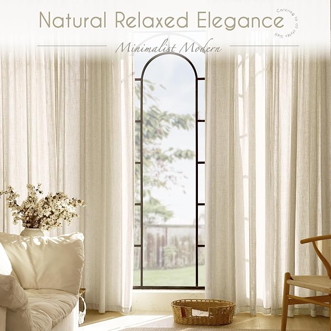 Faux Linen Beige Curtains 98 inches Long - Image 6