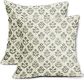 Green Grey Gray Floral Pillow Covers 24x24 Inch Set of 2, Vintage Flower Block by Sivirary