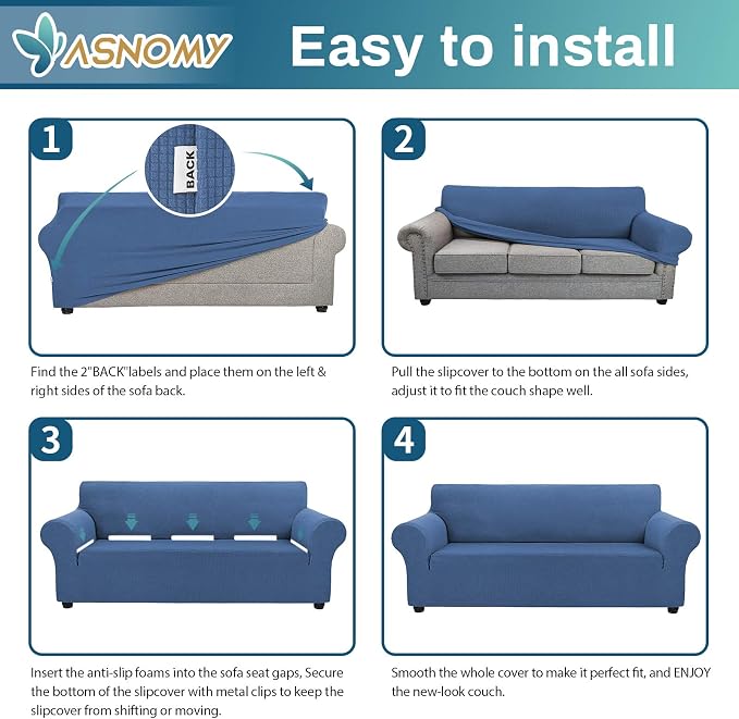 Asnomy Sofa Covers for 2 Cushion Couch Stretch loveseat Covers Slipcovers - Image 6