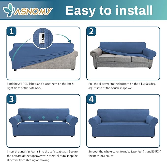 Asnomy Couch Covers for 3 Cushion Couch Stretch Sofa Covers Slipcovers - Image 7