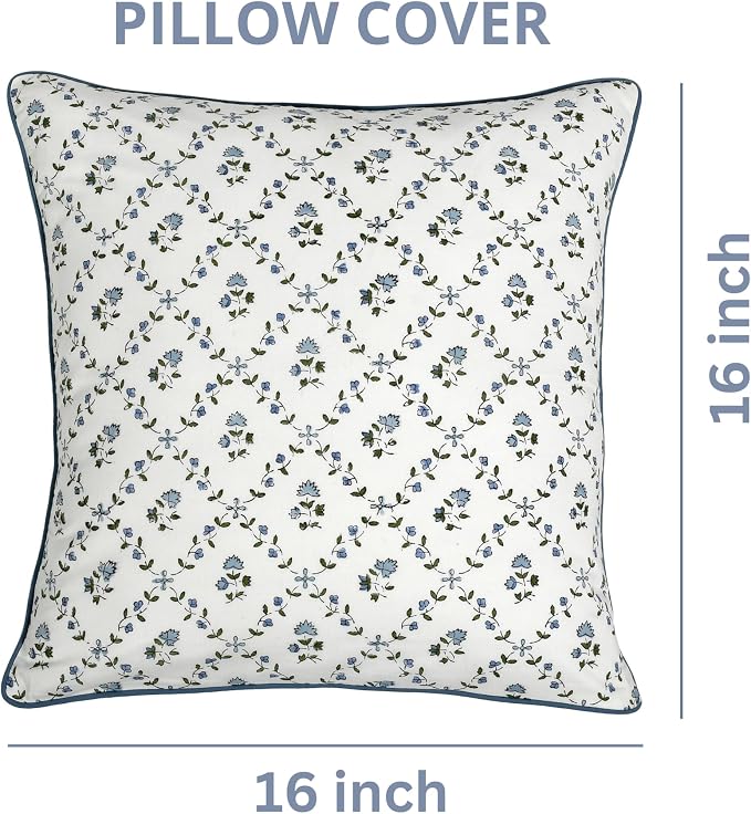 Ridhi Block Print Powder Blue Pillow Cover 16" x 16" Decorative Couch Pillows - Image 4