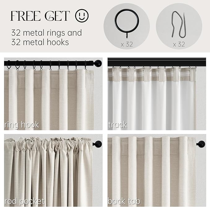 Topfinel Off-white Blackout Cream White Curtains, Sound Proof, Ivory Linen - Image 5