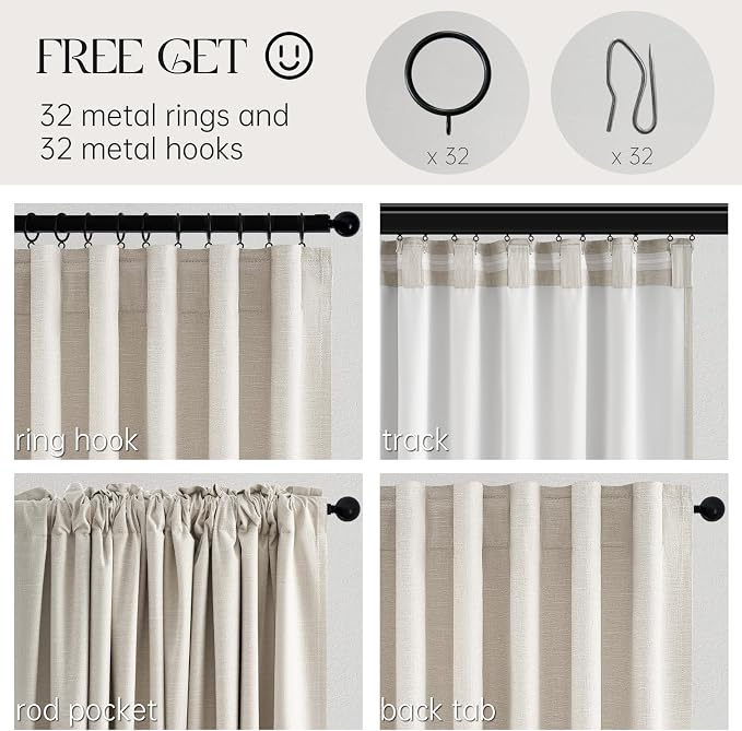 Topfinel 78 Inch Long Linen Blackout Curtains 2 Panels Set - Image 3