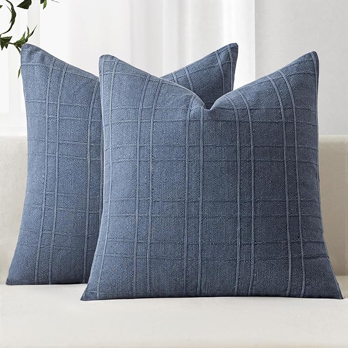 MIULEE Decorative Linen Check Throw Pillow Covers Neutral Farmhouse Vintage by MIULEE