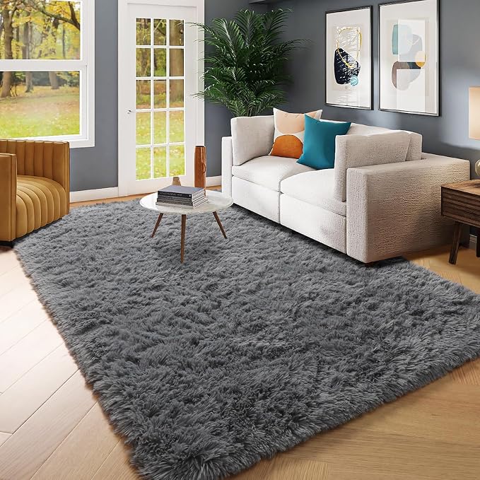 Amdrebio Grey Area Rugs for Bedroom Living Room, Fluffy Fuzzy Modern Rugs for - Image 6