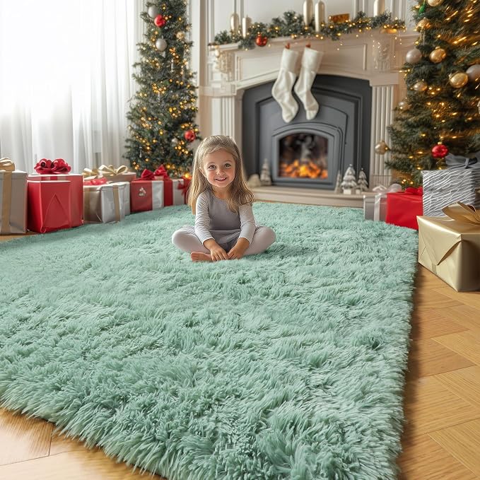 Amdrebio Sage Green Area Rugs for Bedroom Aesthetic, Fluffy Furry Rugs for by Amdrebio