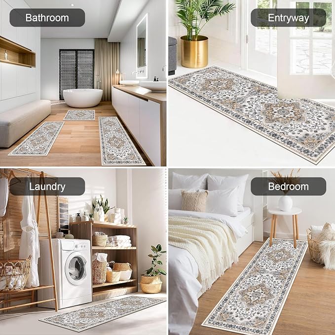 HEBE Farmhouse Kitchen Rugs Sets of 3 Non Slip Washable Boho Kitchen Rugs and - Image 5