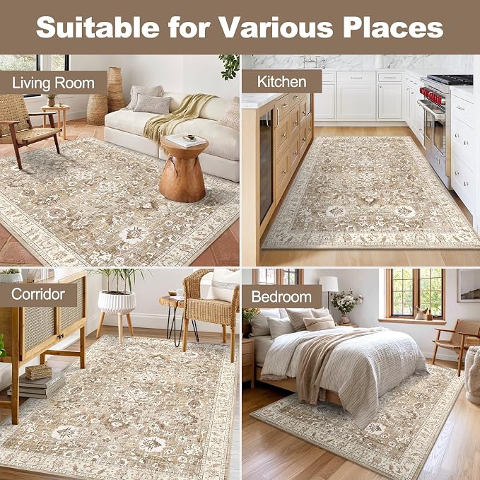 LOKHOM Washable Area Rug, 4x6 Non-Slip Kitchen Area Mat Vintage Living Room Rug - Image 5