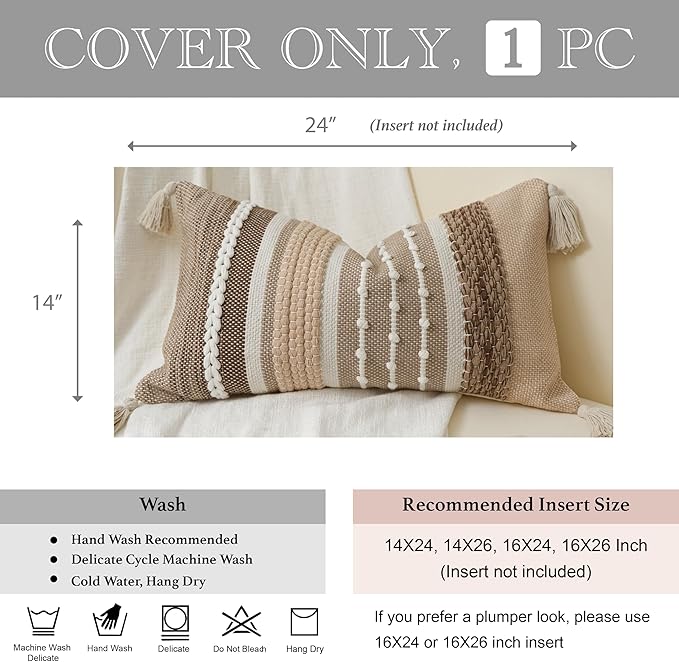 BlissBlush Decorative Lumbar Throw Pillow Cover 14x24 Boho Brown Accent Cushion - Image 4