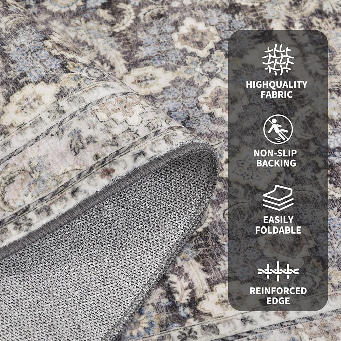 GarveeHome Washable Rugs for Living Room 10x13 Vintage Neutral Area Rug - Image 3