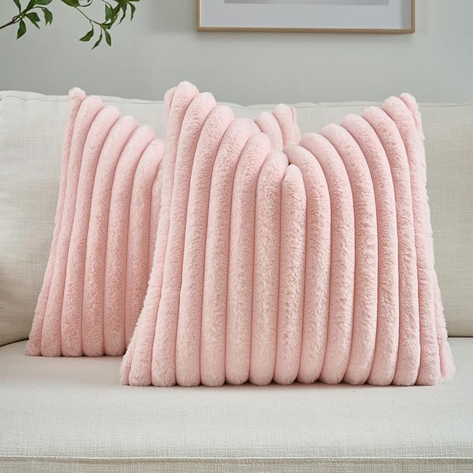 FUTEI Pink Decorative Throw Pillow Covers Set of 2, 28x28 Inch Soft Fluffy Faux by FUTEI