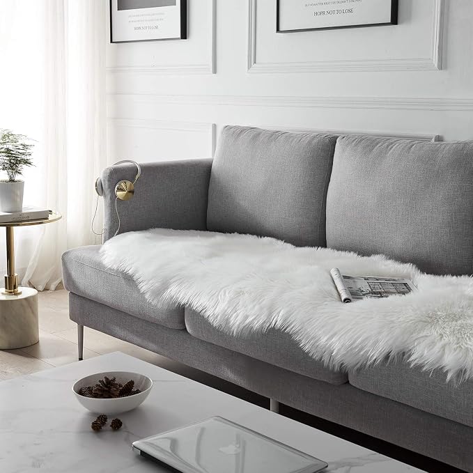 SERISSA Ultra Soft Fluffy Rug White Faux Sheepskin Fur Area Rug Shaggy Couch - Image 3