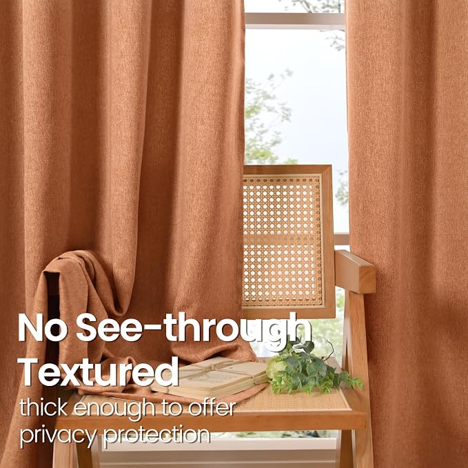 BGment Boho Burnt Orange Linen Curtains 80 Inch Length - Image 3