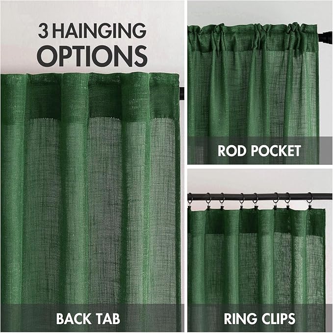 MIULEE Emerald Green Linen Curtains 84 Inch Length - Image 3