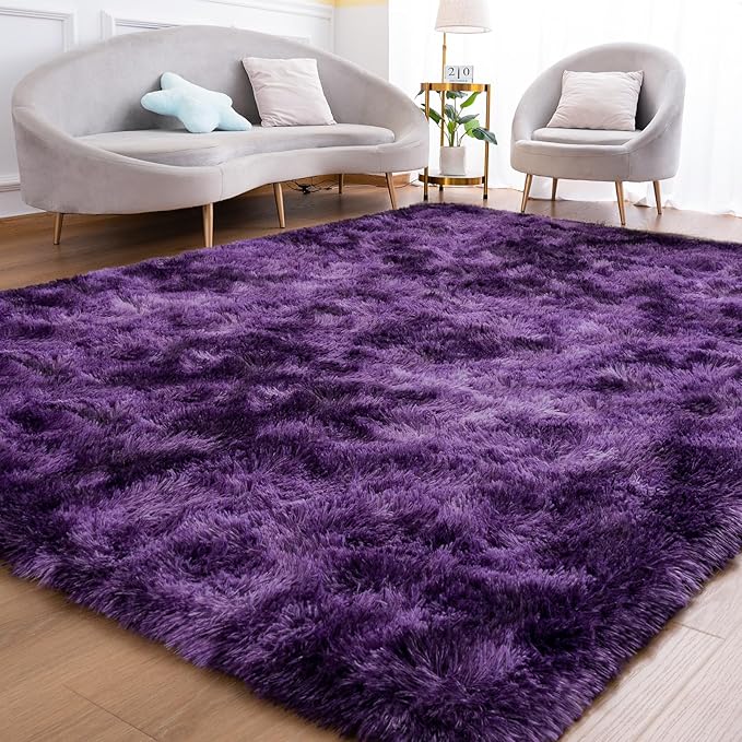Goideal Fluffy Rug for Bedroom Living Room, 7x10 Purple Area Rugs, Faux Fur by Goideal