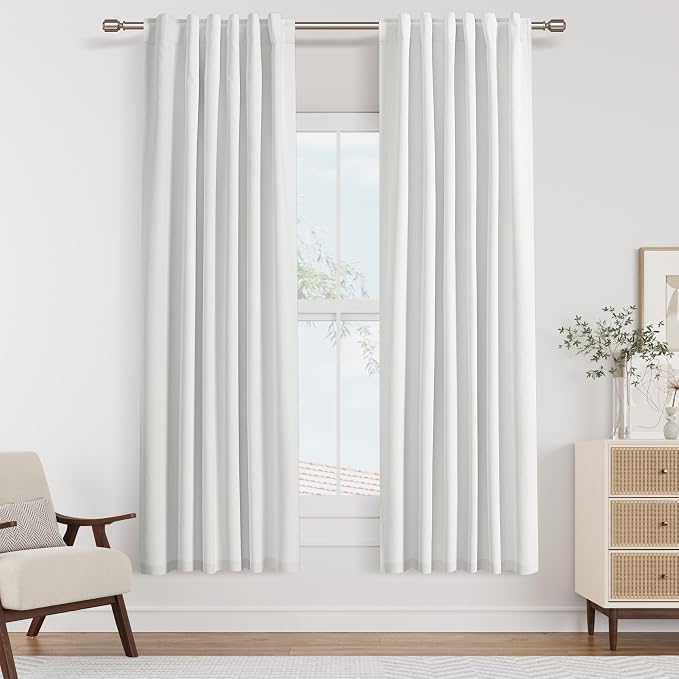 Guken White 100% Blackout Linen Curtains 42 Inch Wide by 72 Inch 2 Panels Set by Guken