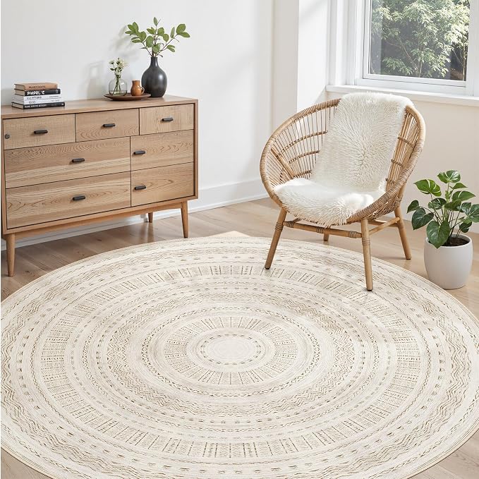 cotiled 6x6 Round Area Rug Living Room: Washable Boho Rugs by COTILED