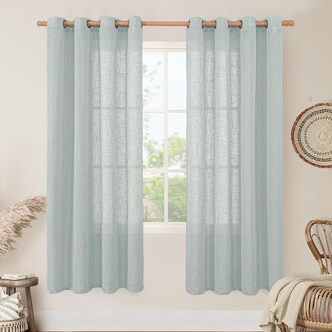 LAMIT Greyish Blue Semi Sheer Linen Curtains by LAMIT