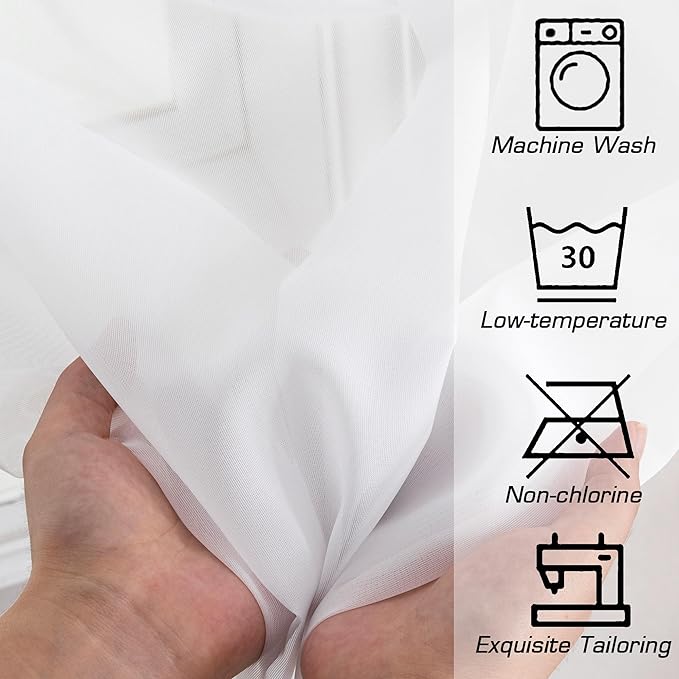 Simplebrand White Sheer Curtains, 2 Panels Set - Image 4