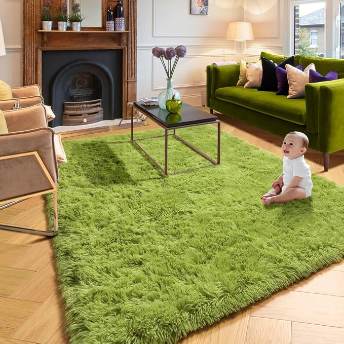 Grass Green Area Rugs for Bedroom, Fluffy Shag Plush Rug 5x7 for Kids Room - Image 6