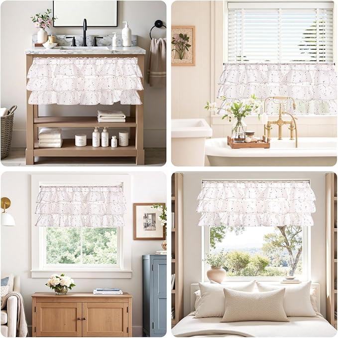 jinchan Ruffled Valance for Windows 18 Inch Mini Pom-Pom Voile Valance Curtains - Image 8