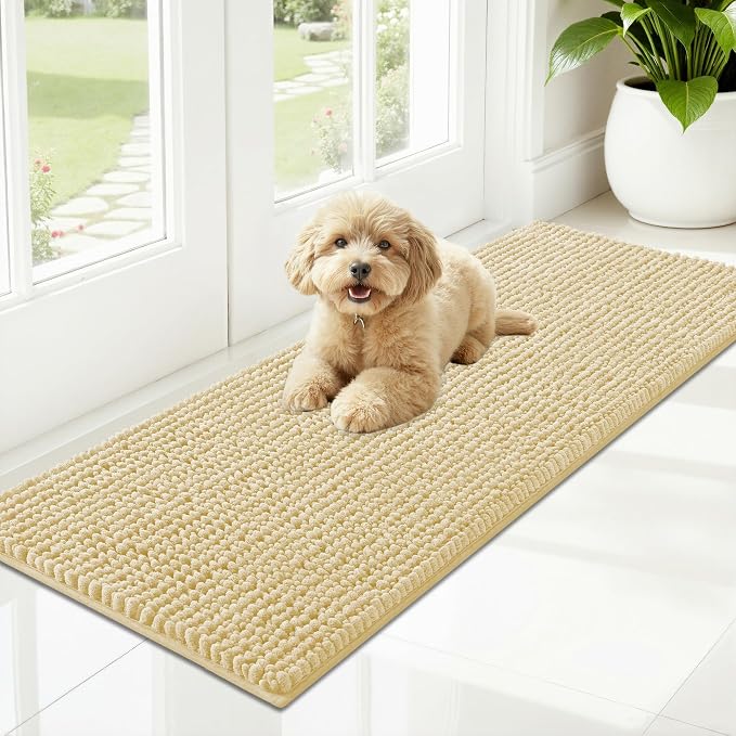 OLANLY Dog Door Mat for Muddy Paws 47x17, Ultra Absorbent Chenille Mud Doormat by OLANLY