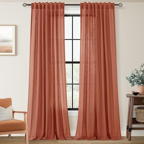 102 inch Linen Terracotta Curtains 2 Panels by Jolilight
