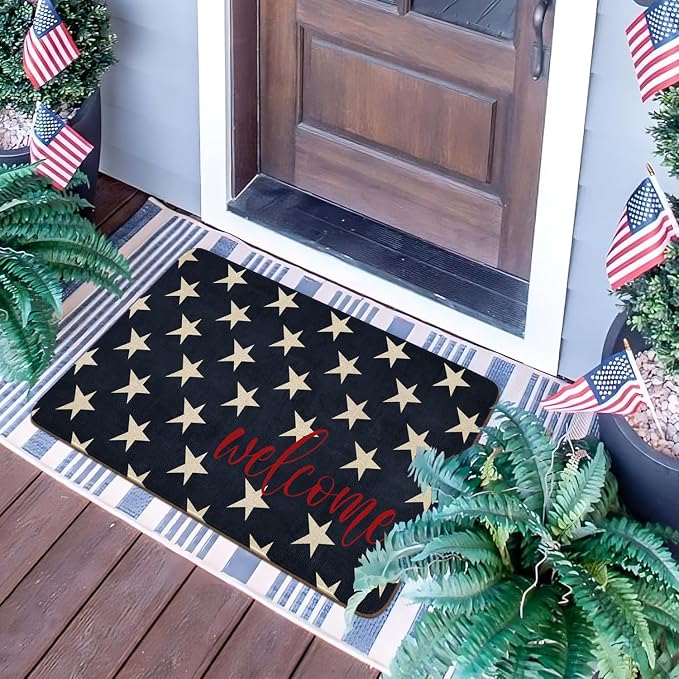 July 4th Door Mat, American Patriotic Memorial Day Blue Stars Indoor Outdoor - Image 5