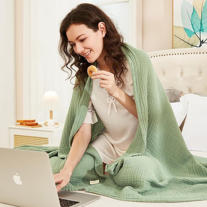 EMME Cotton Throw Blanket for Couch Soft Airy Muslin Bed Blankets Lightweight - Image 5