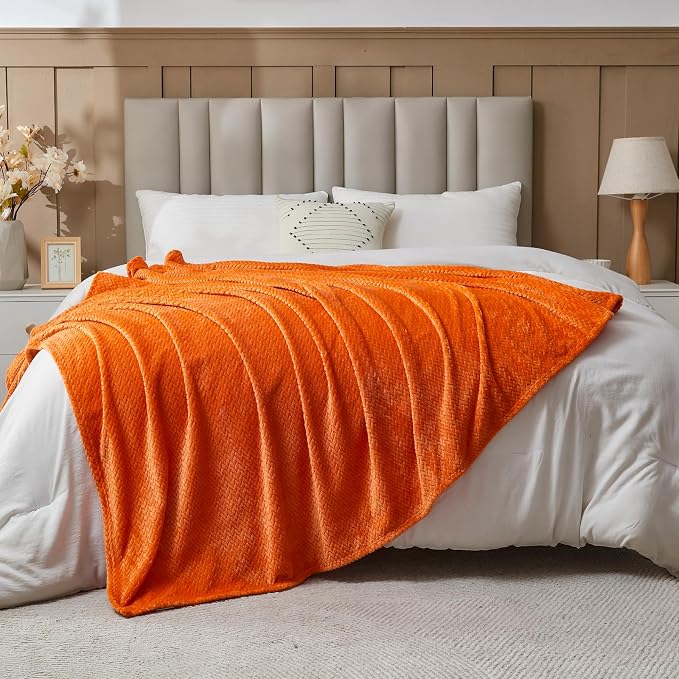 NEWCOSPLAY Super Soft Throw Blanket Orange Premium Silky Flannel Fleece Leaves - Image 4