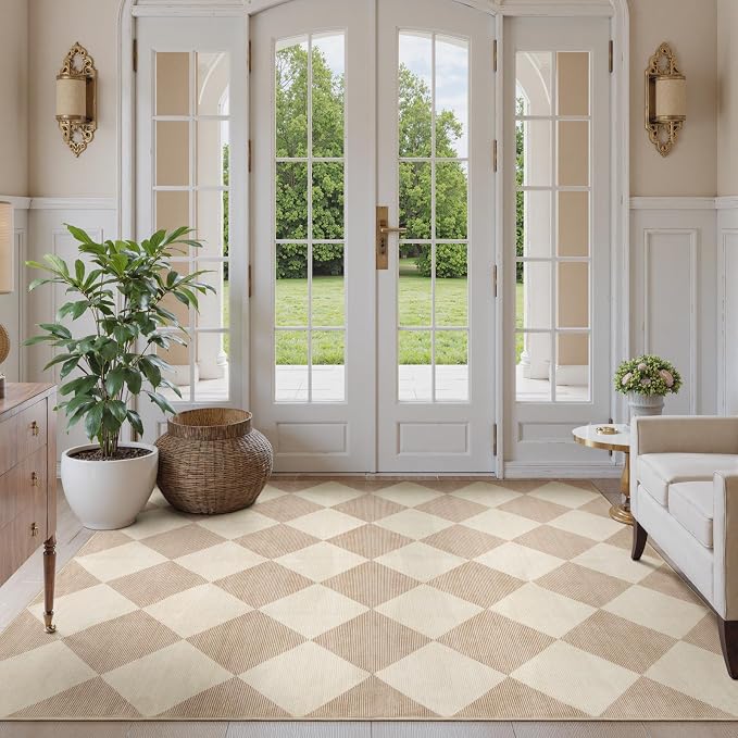 Beeiva Checkered Print 5x7 Washable Area Rugs - Image 2