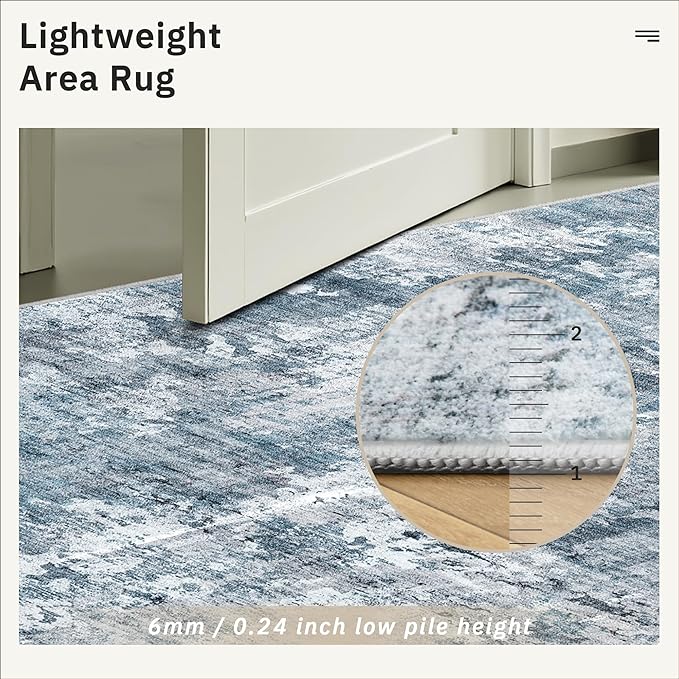12x15 Washable Area Rug Blue/Grey Neutral Abstract Living Room Large Carpet Non - Image 7
