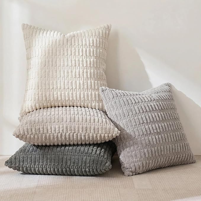 Fancy Homi Set of 4 Grey and White Boho Decorative Throw Pillow Covers 22x22 - Image 3