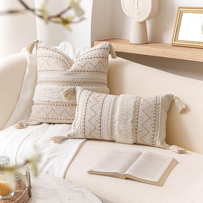 BlissBlush 18X18 Throw Pillow Cover, Cream Neutral Beige Square Decorative - Image 9