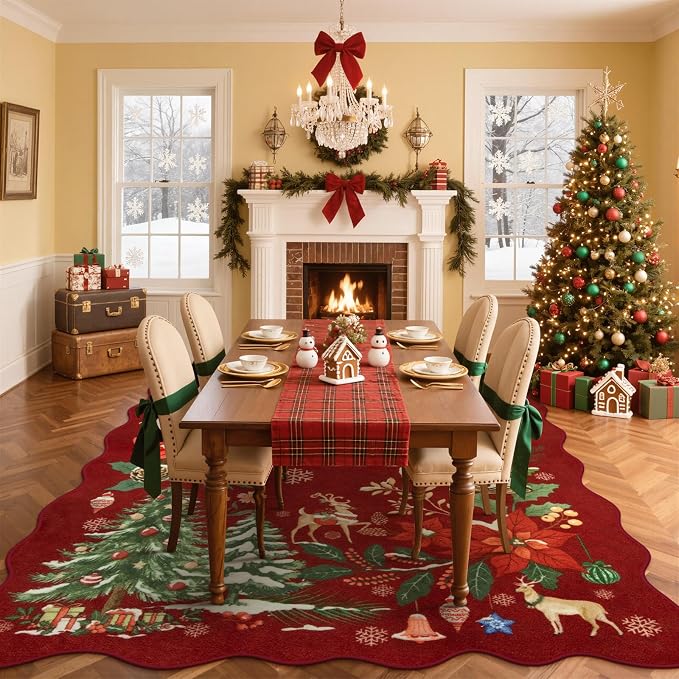 Lahome Floral Christmas Rugs for Living Room, Washable Christmas Rug 8x10 Under - Image 2
