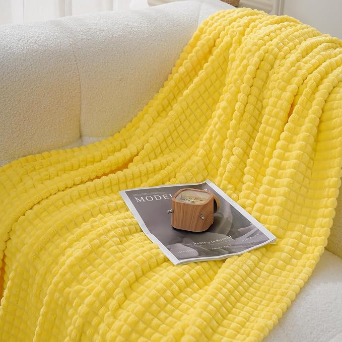 Puncuntex Flannel Fleece Throw Blanket Bright Yellow 60"×80", Super Soft Plush - Image 3