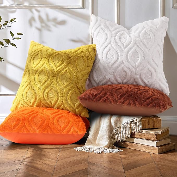 decorUhome Summer Throw Pillow Covers 24x24 Inch Set of 2, Soft Plush Faux Wool - Image 3