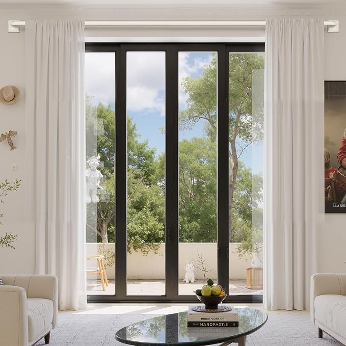 Beige White Curtain Rods for Windows 66-184 Inch Heavy Duty Wrap Around - Image 2