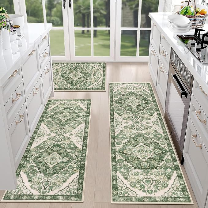HEBE Farmhouse Kitchen Rugs Sets of 3 Non Slip Washable Boho Kitchen Rugs and by HEBE